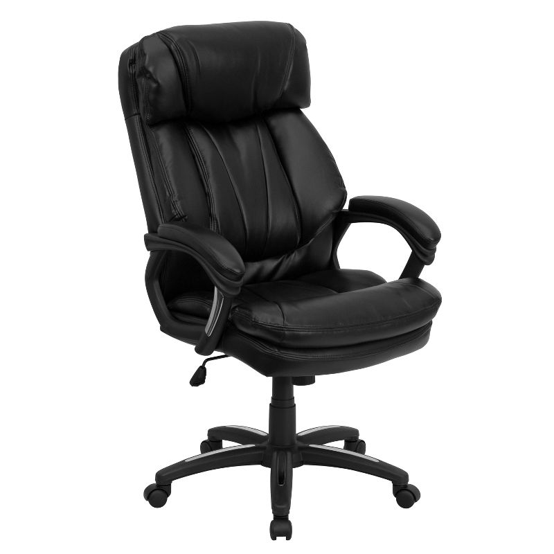 Emma and Oliver High Back Black LeatherSoft Extensive Padding Swivel Ergonomic Office Arm Chair, 1 of 8