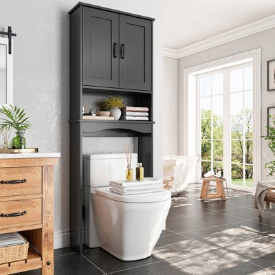 Shaker 23.6 in. W x 65 in. H x 8.25 in. D Over The Toilet Storage with Doors & Open Shelves