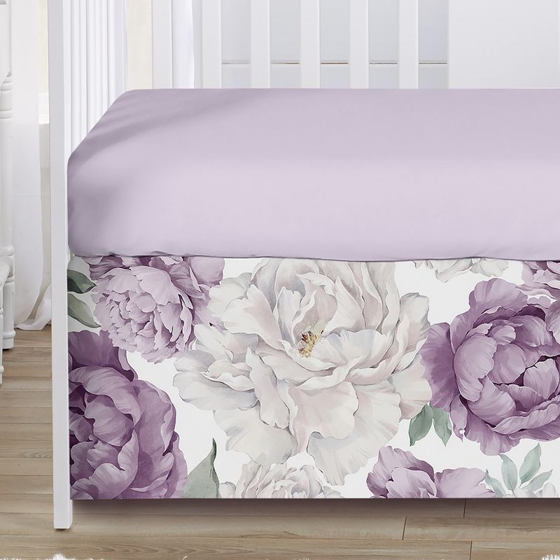 Sweet Jojo Designs Girl Baby Crib Bed Skirt Peony Floral Garden Purple and Ivory, 4 of 5