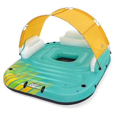 Bestway 43407E Hydro Force Sunny 5 Person Inflatable Large Floating Island Lake Water Lounge Raft with Cup Holders and Removable Sunshade, Green