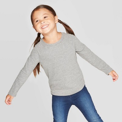 Toddler Girls' Long Sleeve Sparkle T-Shirt - Cat & Jack™ Gray 5T ...