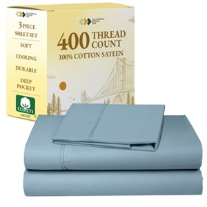 Cotton Sheets Set - Softest 400 Thread Count Bed Sheets, 100% Cotton Sateen, Cooling, Deep Pocket by California Design Den - 1 of 4