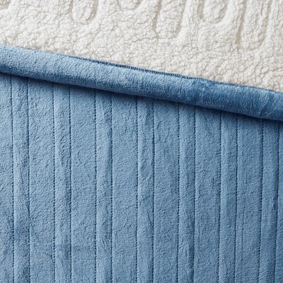 Sapphire Blue Twin Reversible Heated Plush to Berber Blanket
