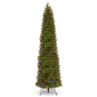 12' Green Douglas Fir Slim Artificial Christmas Tree with Dual Color LED Lights