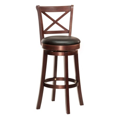 Homcom Traditional Bar Stool, 31 Inch Seat Height Barstool, Swivel Pu  Leather Upholstered Chair, With Cross Back And Rubberwood Frame : Target