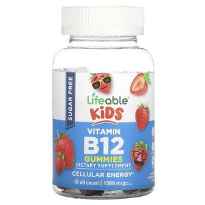 Lifeable Kids Vitamin B12 Gummies, Sugar Free, Natural Strawberry, 60 Gummies (500 mcg per Gummy) - 1 of 2