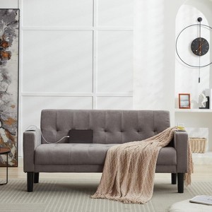 TYBOATLE 2-Piece Sofa Couch, Modern Linen Upholstered Sofa, 1 Loveseat & 1 Accent Chair Sofa with Deep Seats for Living Room,Light Gray - 1 of 4