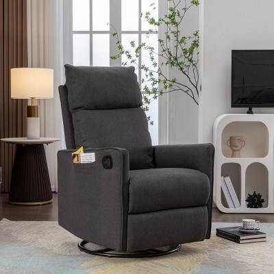 360° Swivel Recliner Chair,Cotton Linen Upholstered Swivel Rocking Chair,Manual Recliner Chair With Adjustable Back And Footrest-Cuddlewood