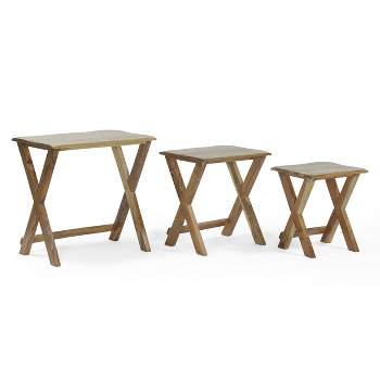 3pk Rimrock Rustic Handcrafted Acacia Wood Nested Side Tables Natural - Christopher Knight Home