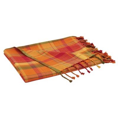 Terracotta Harvest Plaid Cotton Throw Blanket with Tassels