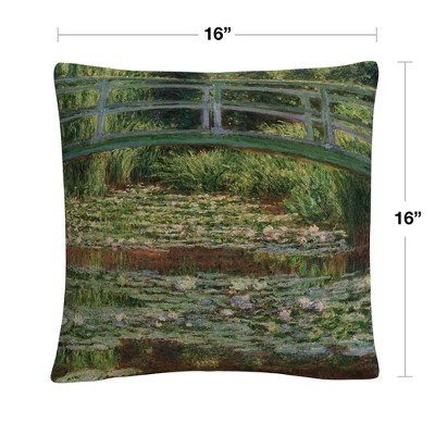 Claude Monet 'The Japanese Footbridge 1899' Green Polyester Throw Pillow