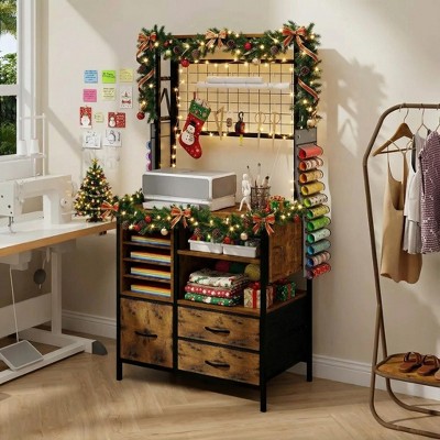 ELECWISH Craft Organizer Compatible with Cricut Machines, Craft Table with Folding Feature Large Craft Table with Drawer Stands