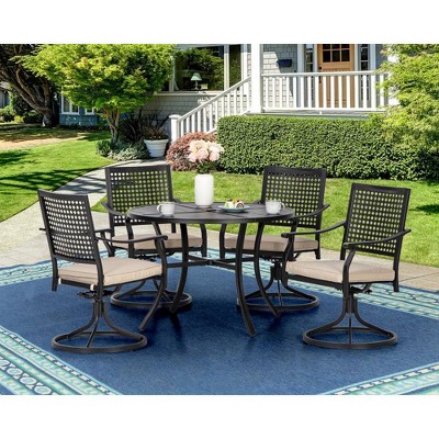 5pc Outdoor Dining Set With Swivel Chairs With Cushions & Round Metal ...