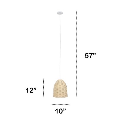 Natural Woven Rattan Pendant Light with Clear Cord
