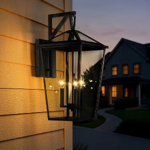 ALOADECOR Modern Matte Black Outdoor Wall Lantern with Clear Tempered Glass Open Bottom Design Light Fixture for Entryway (¨2 Pack) - 1 of 4