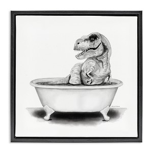 Stupell Industries Funny T-Rex Bathtub Washroom, 25" x 25" - 1 of 4