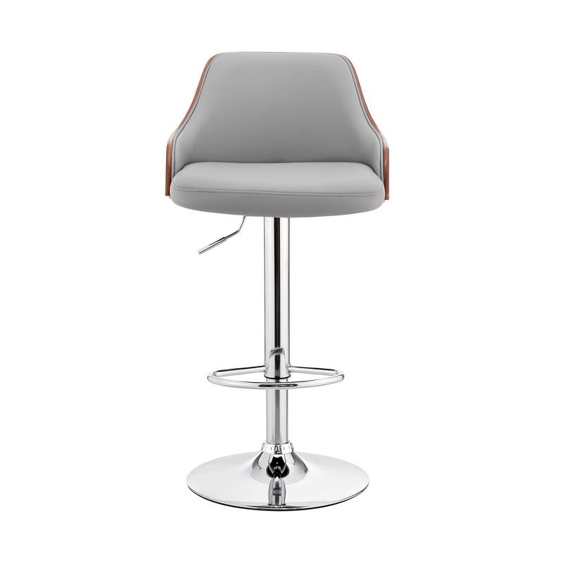 Asher Adjustable Counter Height Barstool with Faux Leather Chrome Finish - Armen Living, 3 of 11
