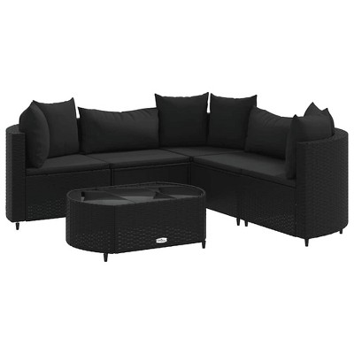 vidaXL Patio Sofa Set with Cushions Lounge Setting Outdoor Furniture Poly Rattan - Black 5-Piece