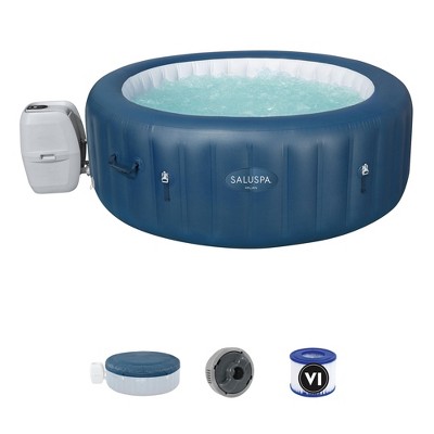 Bestway SaluSpa Milan AirJet 2 to 6 Person Inflatable Hot Tub Round Portable Outdoor Spa with 140 Soothing AirJets, App Control and Cover, Blue