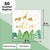 Sparkle and Bash 50 Pack Wild One Napkins for Jungle Safari First Birthday Party Supplies, Green Leaves with Gold Foil Accents (5 x 5 In) - 4 of 4