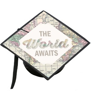 Big Dot of Happiness World Awaits - Travel Themed Graduation Cap Decorations Kit - Grad Cap Cover - 1 of 4