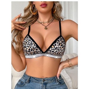 Nmoder  Women's Leopard Print Splice Shiny Ribbon Fashion Lingerie Bra - 1 of 4