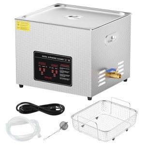 VEVOR Ultrasonic Cleaner, 15L Professional 360W Cleaning Machine with Timer & Heater, 40kHz Digital Ultrasonic Cleaner with Basket, Silver - 1 of 4