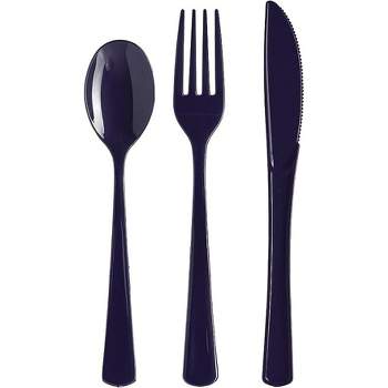 Exquisite Navy Plastic Utensil Cutlery Set Forks Spoons Knives- 150 Pack