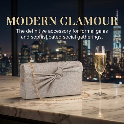 INSPIRE CHIC Bow Clutch Purses for Women Pleated Evening Bags Formal Handbags with Chain Gold 8.7*1.9*4.7 inches — фото 3