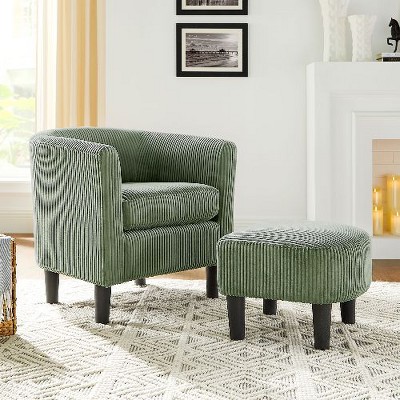 CAVINAS Modern Upholstered Accent Chair with Ottoman, Corduroy Single Sofa Chair, Comfy Armchair for Living Room, Bedroom & Office