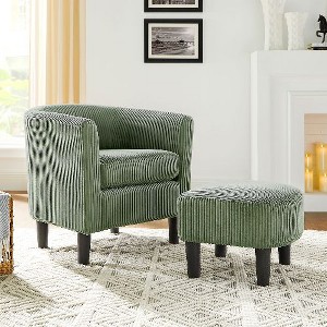 CAVINAS Modern Accent Chair with Ottoman, Upholstered Arm Chair, Corduroy Single Sofa Chair with Foot Rest, Comfy Armchair for Living Room Bedroom - 1 of 4