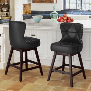 Arceso Retro Swivel Bar Stools Set of 2, 26" Counter Height with Faux Leather Back & Solid Wood Legs for Kitchen Island & Home Bar - 1 of 4
