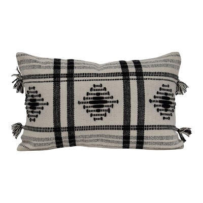Black Diamond Pattern Hand Woven 14x22" Cotton Decorative Throw Pillow with Hand Tied Tassels - Foreside Home & Garden