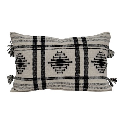 Black Diamond Pattern Hand Woven 14x22" Cotton Decorative Throw Pillow with Hand Tied Tassels - Foreside Home & Garden