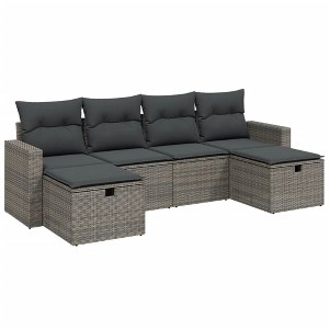 vidaXL Patio Sofa Set with Cushions Outdoor Furniture 6 Piece Poly Rattan - Gray without storage - 1 of 4