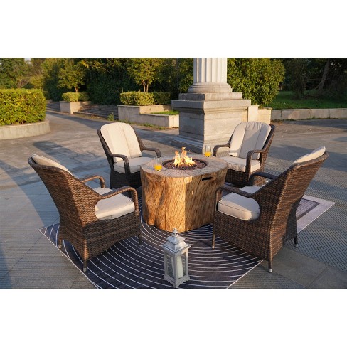 5pc Patio Seating Set With All Weather, Gas Fire Pit Sets With Seating Area