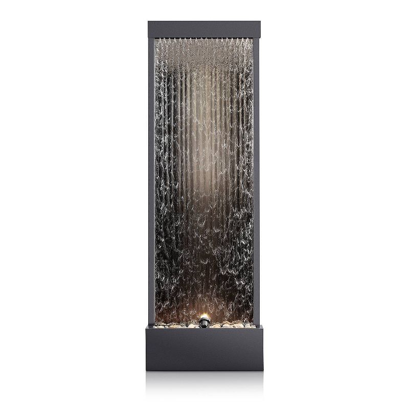72&#34; Metal Mirror Waterfall Fountain with Decorative Stones and Lights Silver - Alpine Corporation, 5 of 8