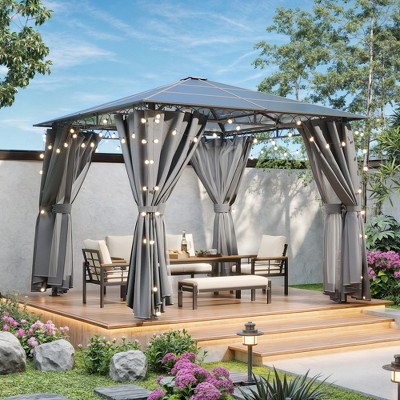 Whisen 10'x10' Hardtop Outdoor Gazebo with Polycarbonate Roof, Patio Gazebo with Aluminum Frame, Backyard Tent for Backyard, Garden, Lawn