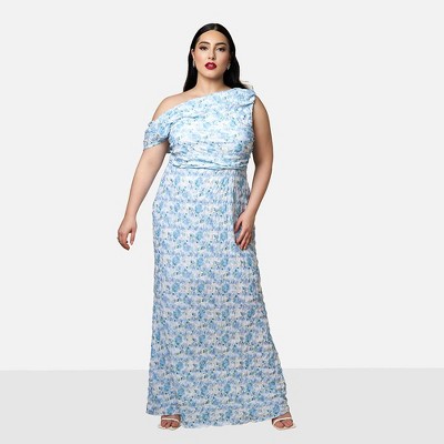 Rebdolls Women's Forget Me Not Floral Asymmetrical Maxi Bodycon Dress