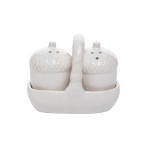 Transpac Dolomite 4 in. White Harvest Acorn Salt and Pepper Shakers Set of 3 - 1 of 2