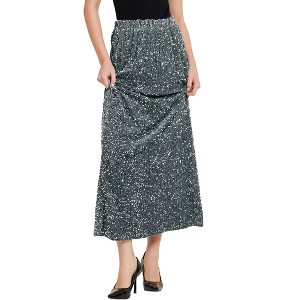 Allegra K Women's Sequin Velvet Elastic Waist Sparkle Party Maxi Skirt - 1 of 4