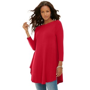 Roaman's Plus Size Boatneck Swing Ultra Drape Tunic Top - 1 of 3
