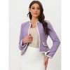 INSPIRE CHIC Women's Long Sleeve Open Front Work Office Short Plaid Tweed Blazer - 3 of 4