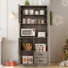 Kitchen Pantry Cabinet with Microwave Shelf, Tall Freestanding Kitchen Cabinet with 2 Drawers and Open Shelves - 3 of 4