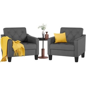 Living Room Modern Accent Chair set of 2, Upholstered Side Chair Reading Chairs with Padded Cushion, Dark Gray - 1 of 4