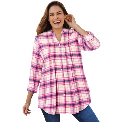 Woman Within Plus Size Pintucked Flannel Shirt