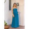 24seven Comfort Apparel Womens Pleated A Line Strapless Maxi Dress With Pockets - 4 of 4