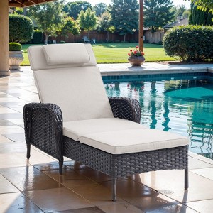 POCASSY Outdoor Chaise Lounge Chair Patio Recliner with Cushion, Adjustable Backrest Outdoor Recliner with All Weather Wicker and Olefin Cushion Cover - 1 of 4