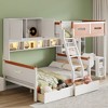 Twin Over Full Wooden Bunk Bed with Desk/Wardrobe, LED Light & Storage Space, White + Orange - ModernLuxe - 3 of 4