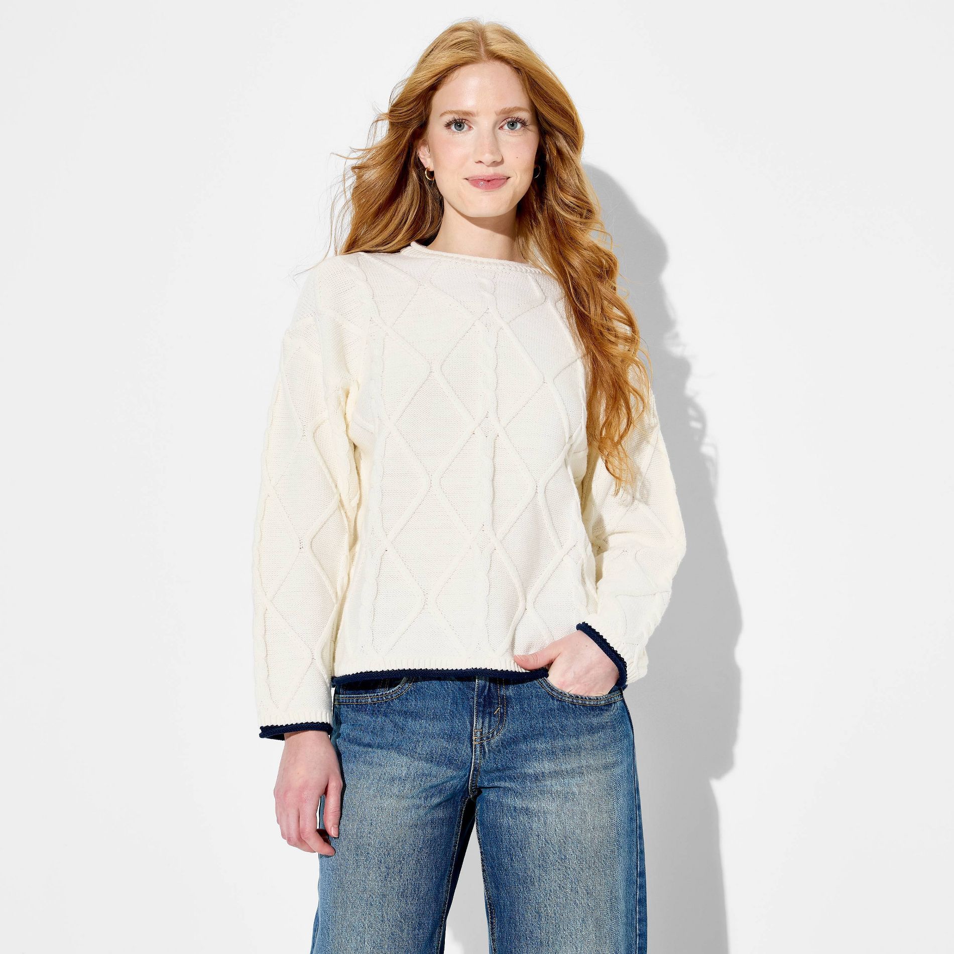 Women's Crewneck Cable Pullover Sweater - Wild Fable™ Off-White